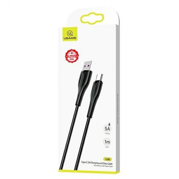 USAMS Kabel U38 USB-C 5A Încărcare rapidă OPPO/HUAWEI 1m czarny/negru SJ376USB01 (US-SJ376)