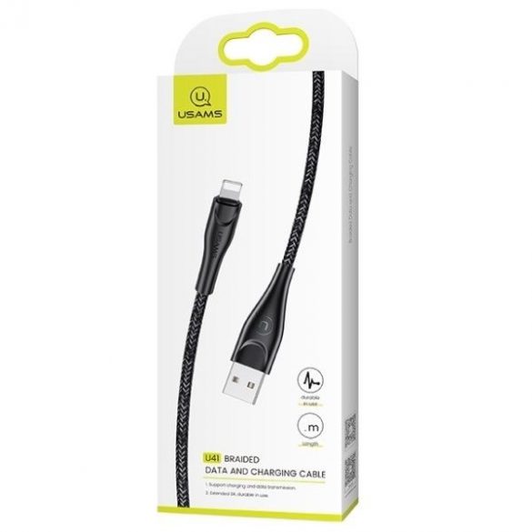 USAMS Kabel pleciony U41 lightning 1m 2A czarny/negru SJ391USB01 (US-SJ391) Încărcare rapidă