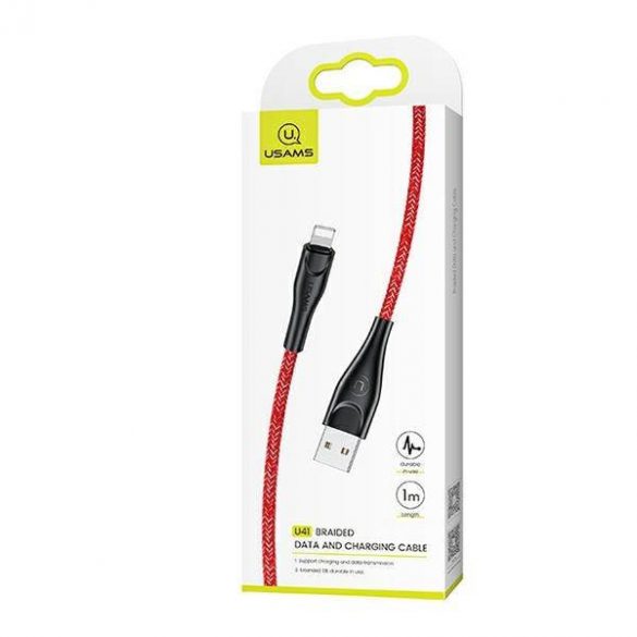 USAMS Kabel pleciony U41 lightning 1m 2A czerwony/roșu SJ391USB02 (US-SJ391) Încărcare rapidă