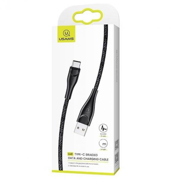 USAMS cablu împletit U41 USB-C 1m 2A negru/negru SJ392USB01 (US-SJ392) Încărcare rapidă