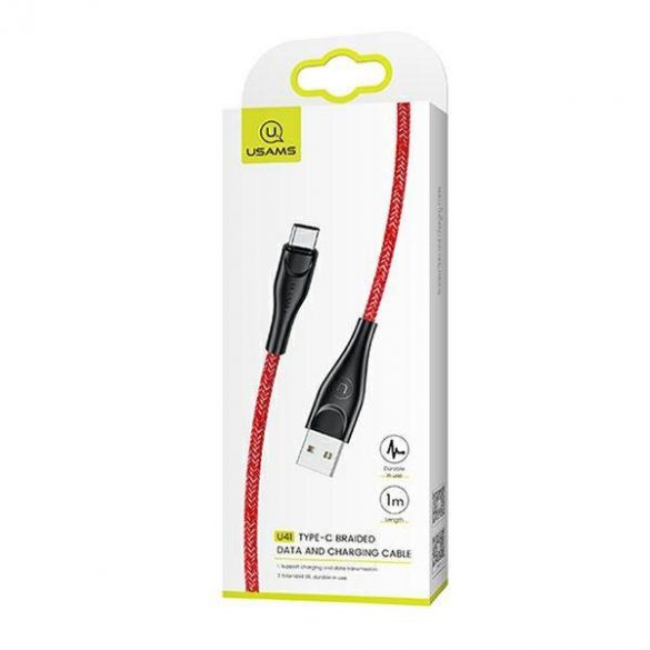 USAMS Kabel pleciony U41 USB-C 1m 2A czerwony/roșu SJ392USB02 (US-SJ392) Încărcare rapidă