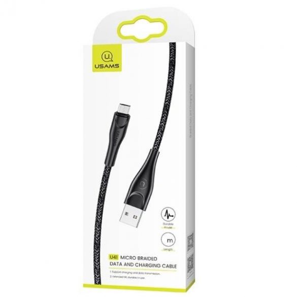 USAMS Kabel pleciony U41 microUSB 1m 2A czarny/negru SJ393USB01 (US-SJ393) Încărcare rapidă