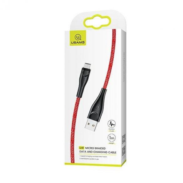 USAMS Kabel pleciony U41 microUSB 1m 2A czerwony/roșu SJ393USB02 (US-SJ393) Încărcare rapidă