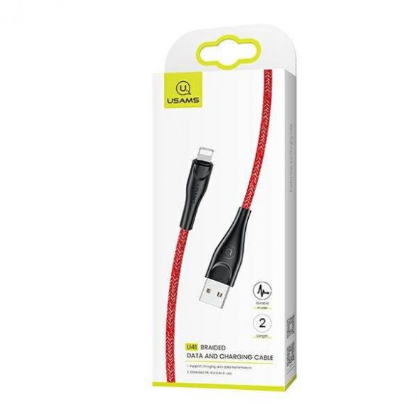 USAMS Kabel pleciony U41 lightning 2m 2A czerwony/rosu SJ394USB02 (US-SJ394) Încărcare rapidă