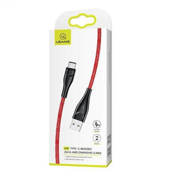 USAMS Kabel pleciony U41 USB-C 2m 2A czerwony/roșu SJ395USB02 (US-SJ395)