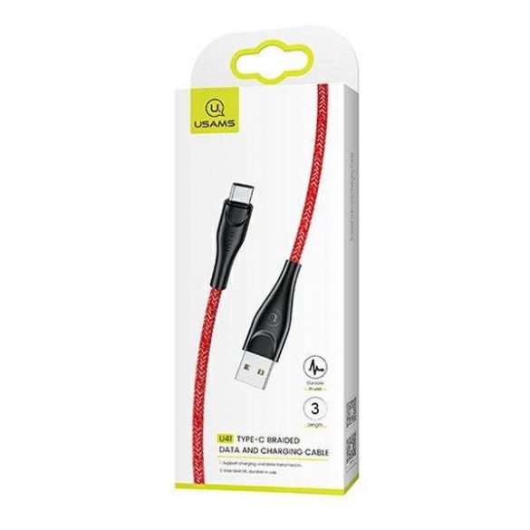 USAMS Kabel pleciony U41 USB-C 3m 2A czerwony/roșu SJ398USB02 (US-SJ398) Încărcare rapidă