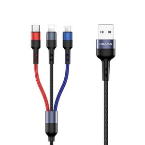 USAMS Kabel pleciony U26 3w1 0,35m 2A Încărcare rapidă (fulger/microUSB/USB-C) SJ410USB01 (US-SJ410)