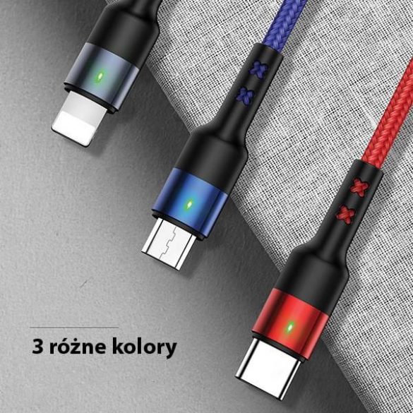 USAMS Kabel pleciony U26 3w1 0,35m 2A Încărcare rapidă (fulger/microUSB/USB-C) SJ410USB01 (US-SJ410)