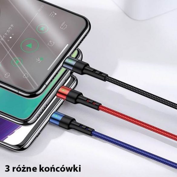 USAMS Kabel pleciony U26 3w1 3m 2A Încărcare rapidă (fulger/microUSB/USB-C) SJ412USB01 (US-SJ412)