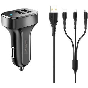 USAMS Ład. sam. 2xUSB C13 2,1A 3w1 (microUSB/USB-C/fulger) czarny/negru NTU35YTSC13TZ