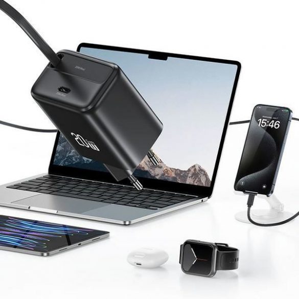 USAMS Ład. siec. 1xUSB-C ze zwijanym kablem USB-C PD+QC retractabil 20W Gan Încărcare rapidă czarny/negru Seria YC CC233TC01 (US-CC233)