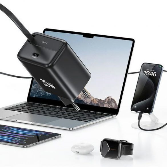 USAMS Ład. siec. 1xUSB-C ze zwijanym kablem USB-C Retractabil PD+QC 30W Gan Încărcare rapidă czarny/negru Seria YC CC241TC01 (US-CC241)