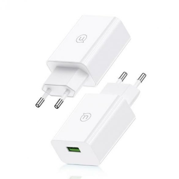 USAMS SCXLTZ01 Încărcător de rețea seria SC cu conexiune 1xUSB-A și cablu USB-A - microUSB 18W - alb