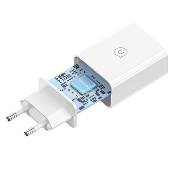 USAMS SCXLTZ01 Încărcător de rețea seria SC cu conexiune 1xUSB-A și cablu USB-A - microUSB 18W - alb