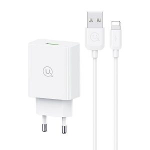 USAMS SCXLTZ03 Încărcător de curent alternativ din seria SC cu conexiune 1xUSB-A și cablu USB-A - Lightning 18W - alb