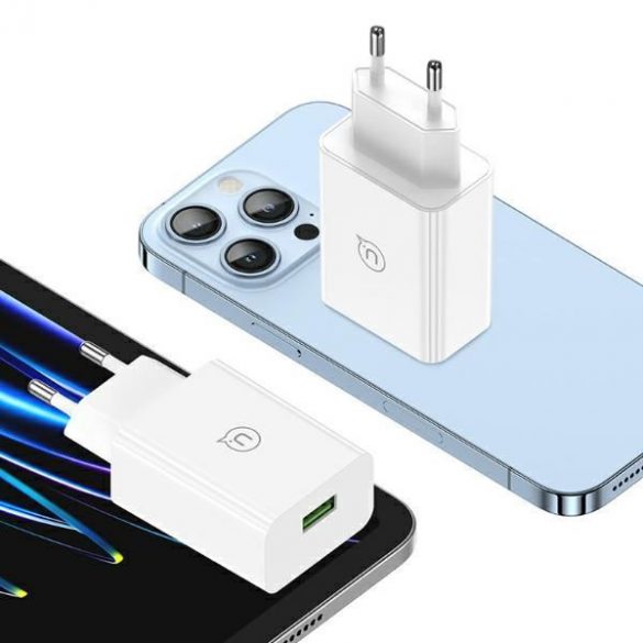 USAMS SCXLTZ03 Încărcător de curent alternativ din seria SC cu conexiune 1xUSB-A și cablu USB-A - Lightning 18W - alb