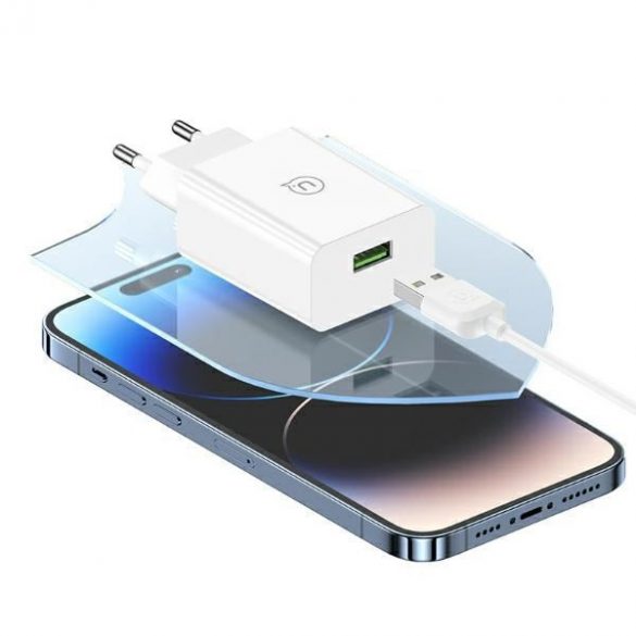 USAMS SCXLTZ03 Încărcător de curent alternativ din seria SC cu conexiune 1xUSB-A și cablu USB-A - Lightning 18W - alb