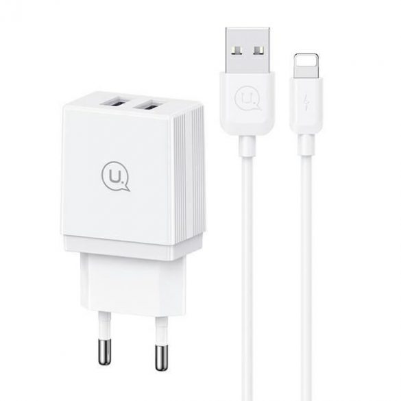 USAMS HCXLTZ01 Încărcător AC pentru seria HC cu conexiune 2xUSB-A și cablu USB-A - Lightning 18W - alb