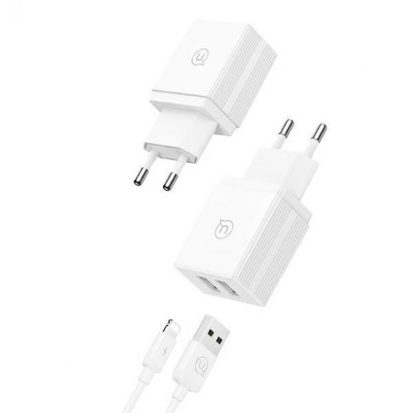 USAMS HCXLTZ01 Încărcător AC pentru seria HC cu conexiune 2xUSB-A și cablu USB-A - Lightning 18W - alb