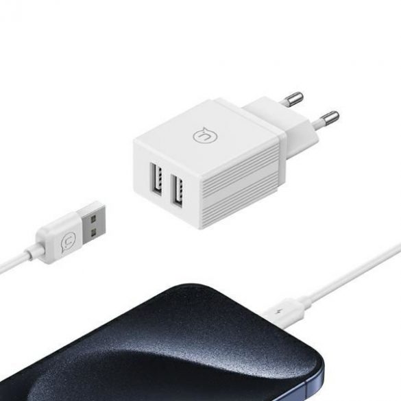 USAMS HCXLTZ01 Încărcător AC pentru seria HC cu conexiune 2xUSB-A și cablu USB-A - Lightning 18W - alb