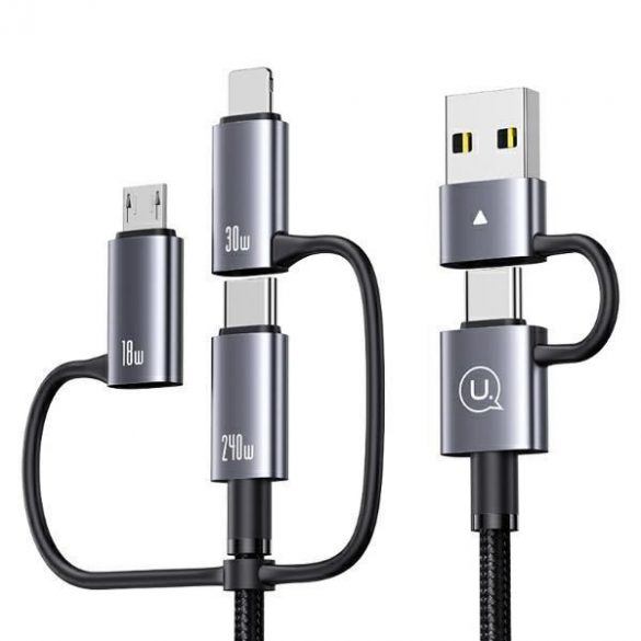 USAMS SJ737 Sufeng Series Cablu USB-A/Type-C - Type-C/Lightning/microUSB 240W 1.2m - gri