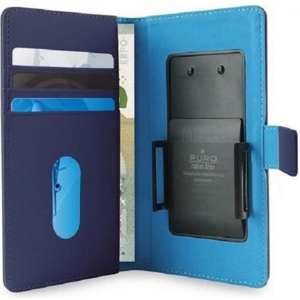 PURO Smart Wallet XL este un portofel uniwersalne niebieskie/blue 5.1" z uchwytem foto oraz kieszeniami na karty i pieniądze UNIWALLET3BLUEXL carcasa