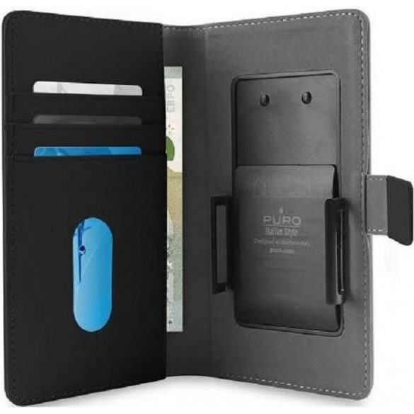 PURO Smart Wallet XXL și tui uniwersalne czarne/black 6" z uchwytem foto oraz kieszeniami na karty și pieniądze UNIWALLET3BLKXXL case