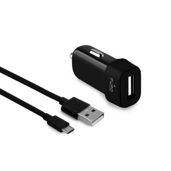 Puro Ładowarka sam. 1xUSB 1A z kablem MicroUSB czarna/negru MCHUSBMICROCBLK