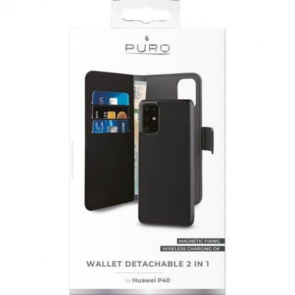 Husă detașabilă Puro Wallet Huawei P40 2w1 czarne/negru HWP40BOOKC3BLK