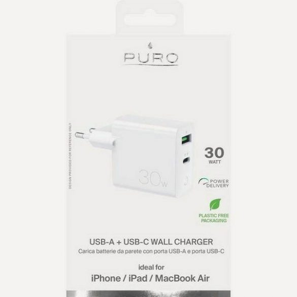 Puro Ład. siec. Mini FAST 1xUSB+1xUSB-C 30W biały/alb FCMTCUSBAC30WPDWHI