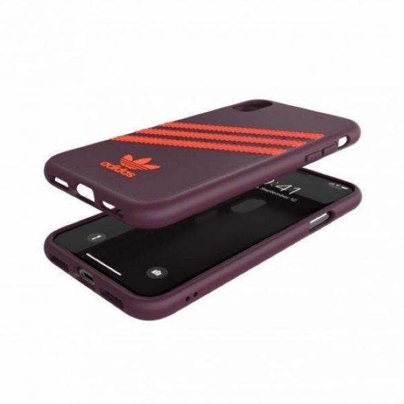 Husă Adidas OR din PU pentru iPhone X/XS bordowo-pomarańczowy/maro-portocaliu 40561