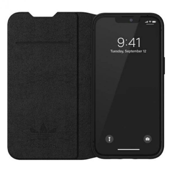 Husă Adidas OR Booklet BASIC iPhone 13 / 14 / 15 6,1" biały/negru alb 47086