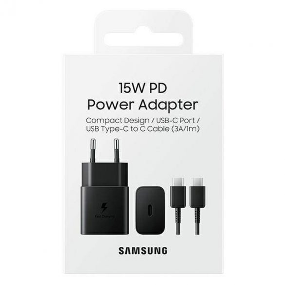 Ład. siec. Samsung EP-T1510XB 15W încărcare rapidă + cablu USB-C/USB-C negru/negru