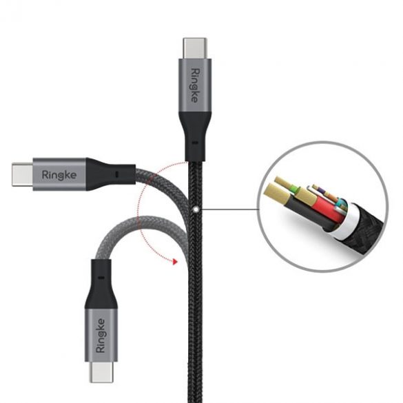 Ringke Kabel pleciony USB-C și USB-C 1,2m Încărcare rapidă czarny/negru ACCB0002