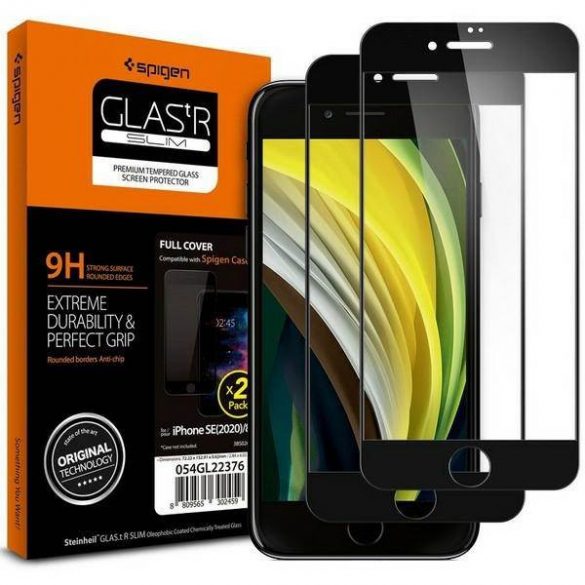 Spigen Glass FC iPhone 7/8/SE 2020/2022 2szt. szkło hartowane czarna ramka AGL01315 protector de ecran