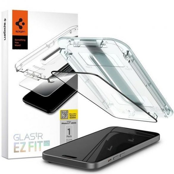 Spigen Glas.TR FC iPhone 15 6.1 "EZ FIT" szkło hartowane czarna ramka AGL06908"