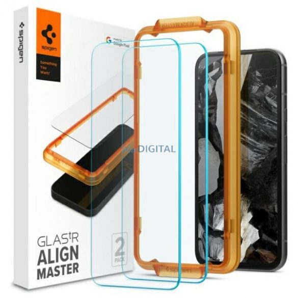 Sticlă temperată Spigen ALM GLAS.TR cu cadru de montare pentru Google Pixel 8A - 2 buc