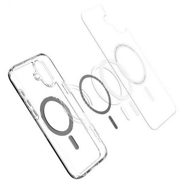 Geantă Spigen Ultra Hybrid MagSafe pentru iPhone 16 - transparentă cu model gri