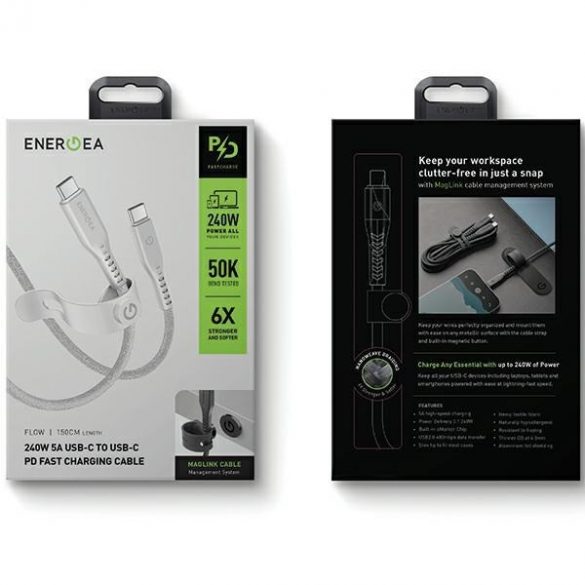 ENERGEA kabel Flow USB-C - USB-C 1,5m biały/alb 240W 5A PD Încărcare rapidă