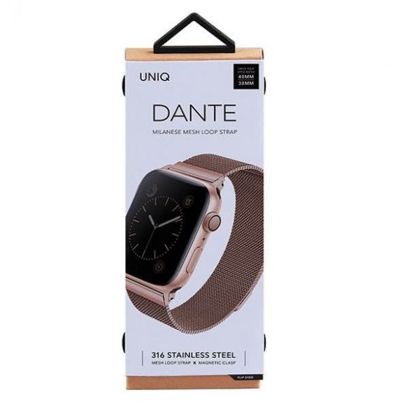 UNIQ pasek Dante Apple Watch Series 1/2/3/4/5/6/7/8/9/SE/SE2 38/40/41mm Oțel inoxidabil rożwo-złoty/aur roz