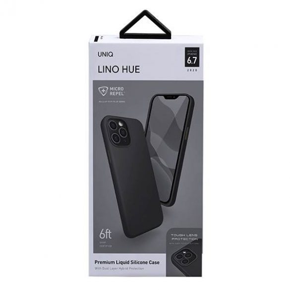 UNIQ etui Lino Hue Husă antimicrobiană pentru iPhone 12 Pro Max 6,7 inchi, neagră/cerneală