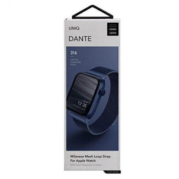 UNIQ pasek Dante Apple Watch Series 1/2/3/4/5/6/7/8/9/SE/SE2 38/40/41mm Oțel inoxidabil niebieski/albastru marin