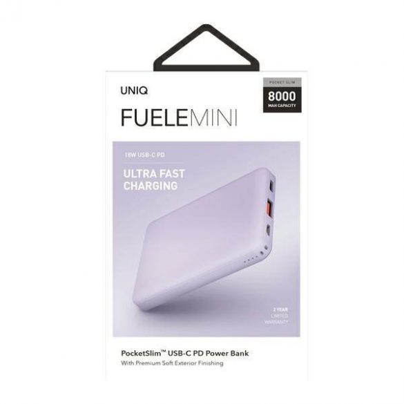 UNIQ Powerbank Fuele mini 8000mAh USB-C 18W PD Încărcare rapidă lawendowy/lavender