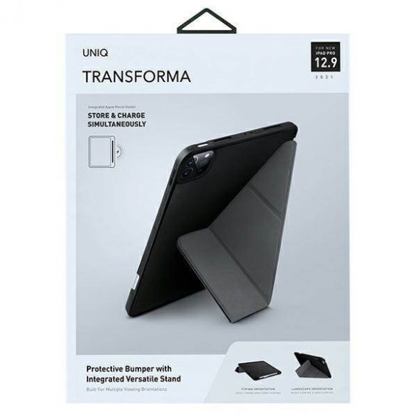 UNIQ etui Transformă iPad Pro 12,9" (2021) Husă antimicrobiană neagră abanos/czarny