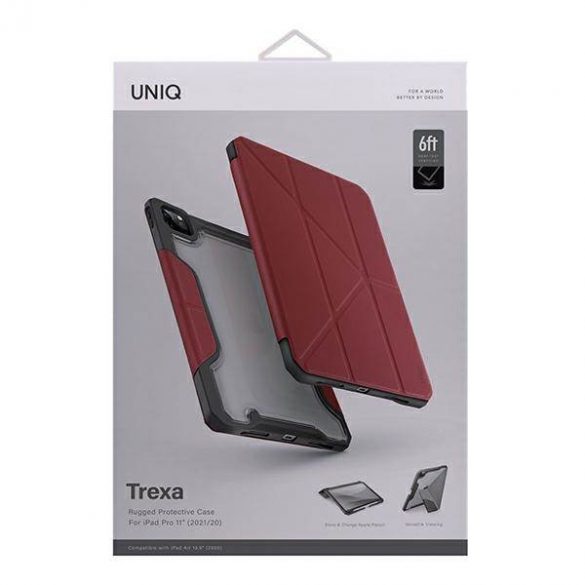 Carcasă UNIQ etui Trexa iPad Pro 11" 2021/2020 antimicrobian czerwony/roșu