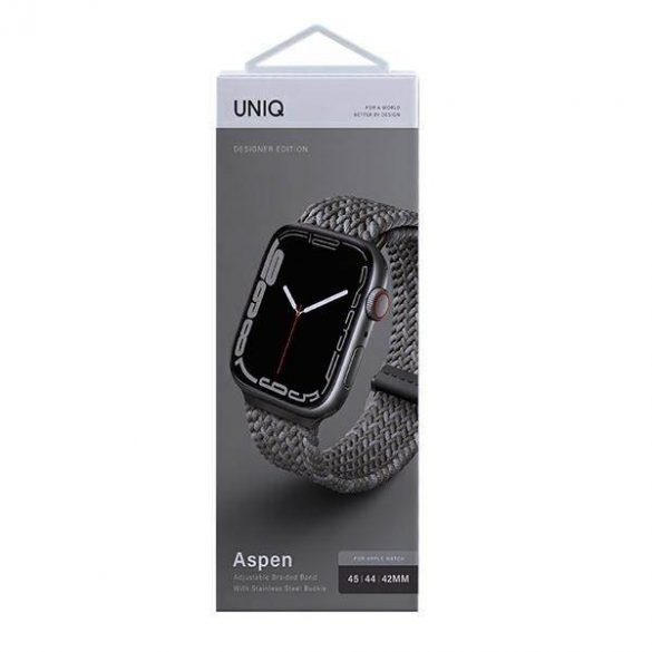 UNIQ pasek Aspen Apple Watch 44/42/45 mm Seria 1/2/3/4/5/6/7/8/9/SE/SE2 împletit DE szary/pebble grey