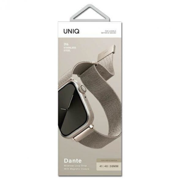 UNIQ pasek Dante Apple Watch Series 1/2/3/4/5/6/7/8/9/SE/SE2 38/40/41mm Starlight din oțel inoxidabil