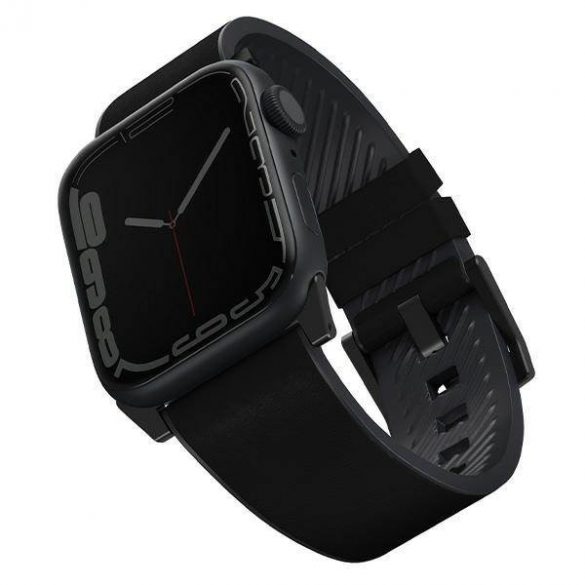 UNIQ curea Straden Apple Watch Series 1/2/3/4/5/6/7/8/9/SE/SE2/Ultra/Ultra 2 42/44/45/49mm. Curea hibridă din piele negru/negru