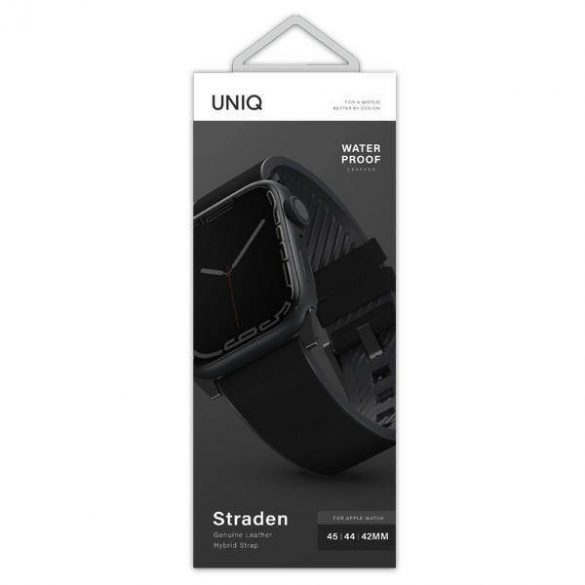 UNIQ curea Straden Apple Watch Series 1/2/3/4/5/6/7/8/9/SE/SE2/Ultra/Ultra 2 42/44/45/49mm. Curea hibridă din piele negru/negru