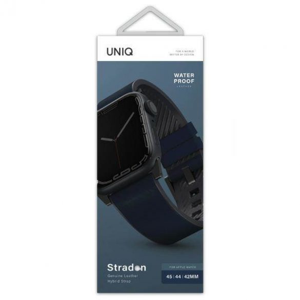 UNIQ pasek Straden Apple Watch Series 1/2/3/4/5/6/7/8/9/SE/SE2/Ultra/Ultra 2 42/44/45/49mm. Curea hibridă din piele niebieski/albastru